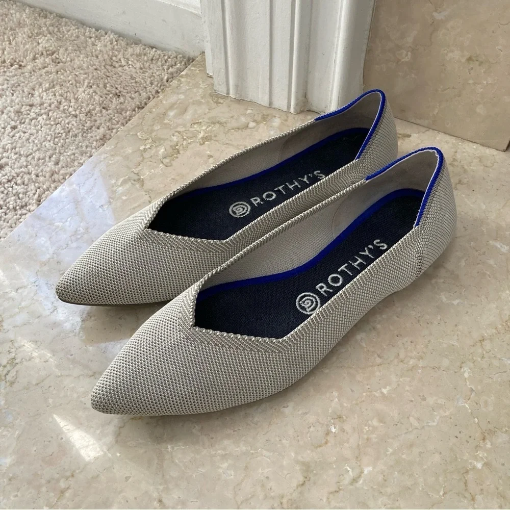 Rothy's The Point Flats in Flax Birdseye Grey, Size 8.5, EUC